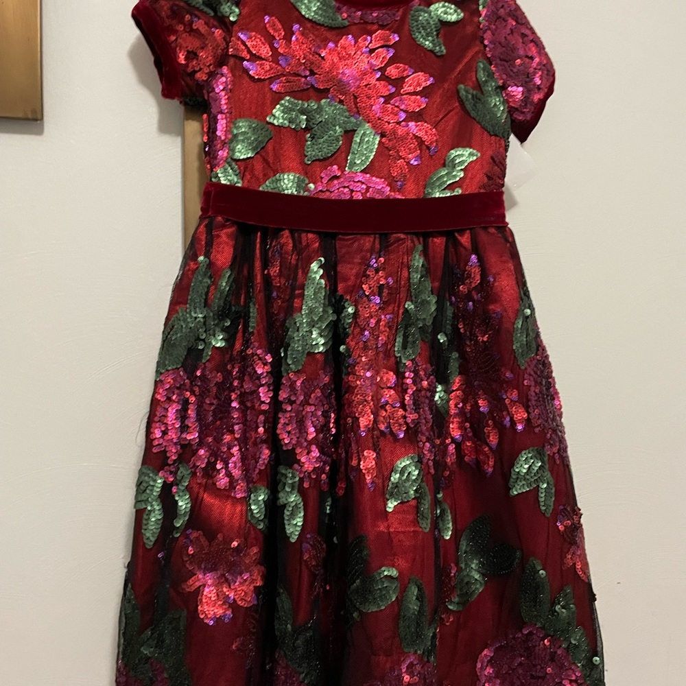 Chasing Fireflies Red Green sequin velvet holiday dress 7